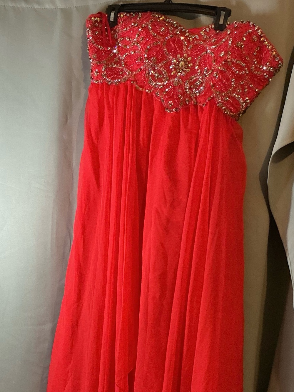 Cinderella Red Strapless Beaded Chiffon Gown